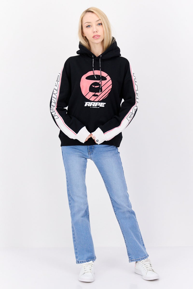 Aape By A Bathing Ape هودي نسائي بطباعة جرافيك على الرقبة، مجموعة سوداء - Image 4